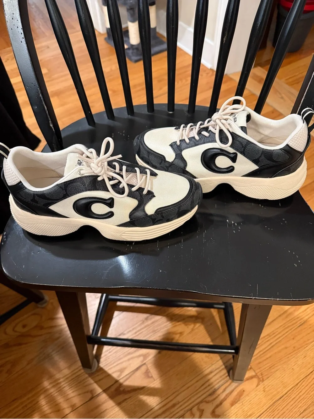 COACH Chunky Cream & Black Logo Sneakers